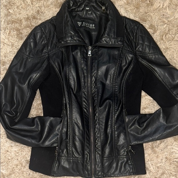 Guess| Black Faux Leather Moto Biker Jacket - Picture 7 of 8
